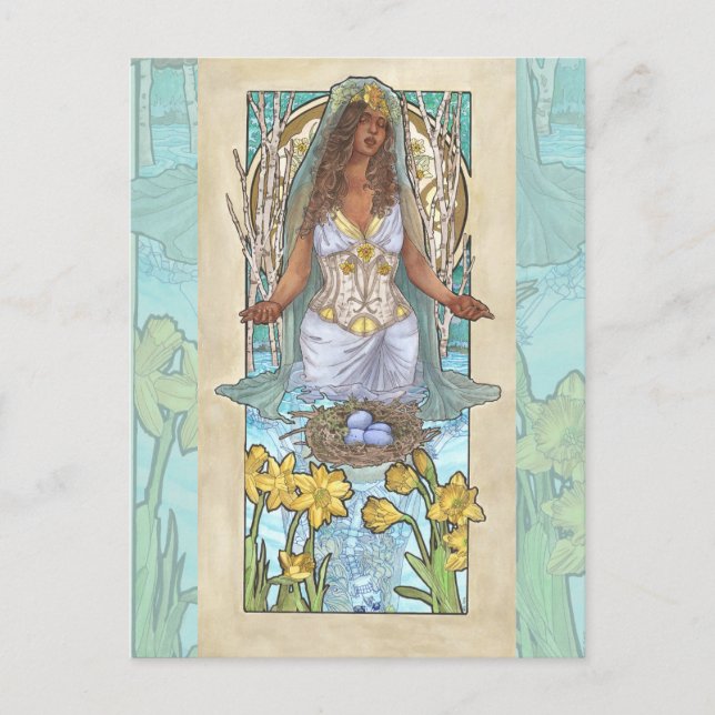Dam i mars Art nouveau Birthstone Series Vykort (Framsida)