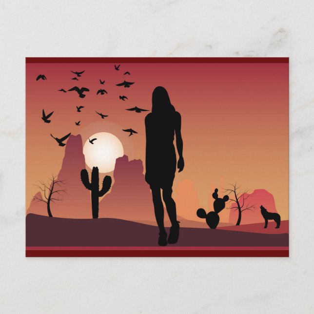 Dam i öknen Ligcape Animals silhouette Vykort (Framsida)
