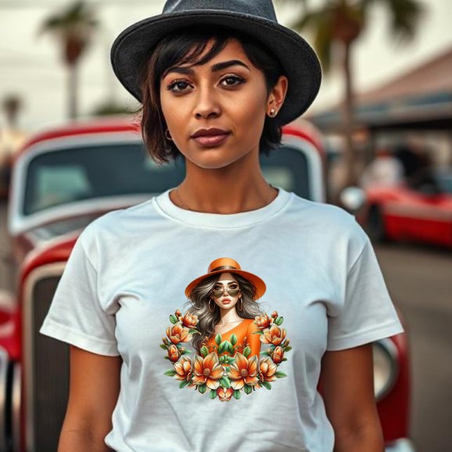 Dam i Orange Derby Hat - Orange Blommigt T Shirt (Skapare uppladdad)