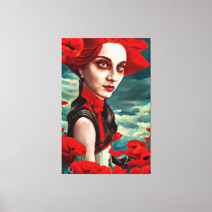 Dam i Poppy Flowers fantasyoriginalkonst Canvastryck