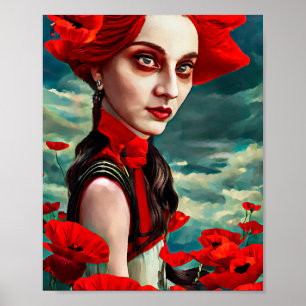 Dam i Poppy Flowers fantasyoriginalkonst Poster
