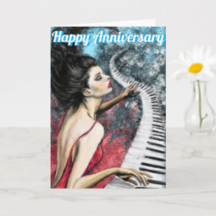 Dam i Red Piano Music Anibröllopskort Kort