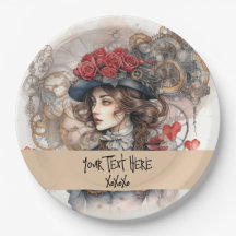 Dam i Red Valentine Kiss steampunk vattenfärg