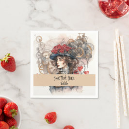 Dam i Red Valentine Kiss steampunk vattenfärg Pappersservett