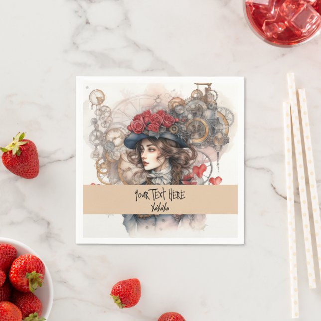 Dam i Red Valentine Kiss steampunk vattenfärg Pappersservett (Insitu)