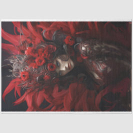 Dam i röd ludd och svart bakgrundsdecoupage