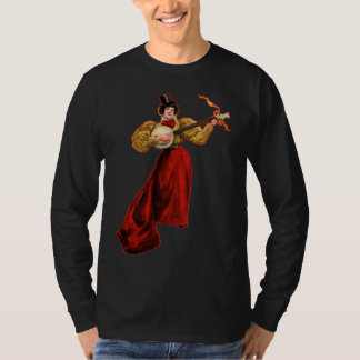 Dam i röd manar mörk långärmadT-tröja T Shirt