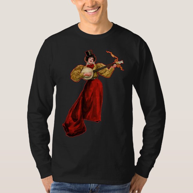 Dam i röd manar mörk långärmadT-tröja T Shirt (Framsida)