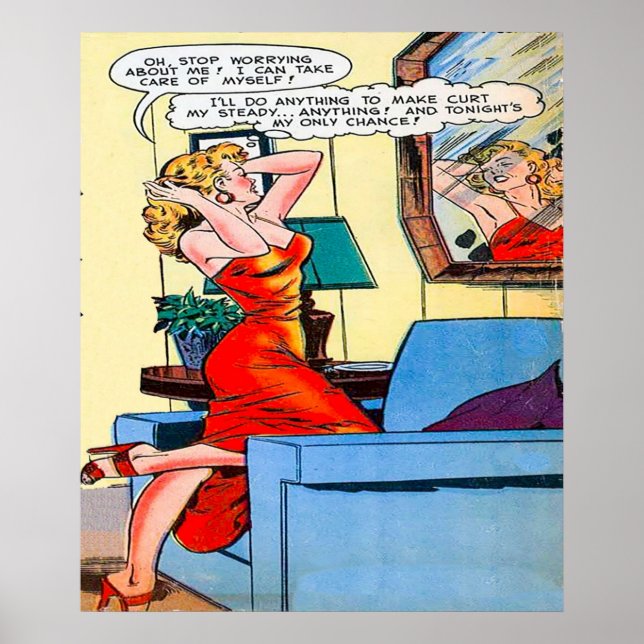 Dam i röd vintage poster (Framsidan)