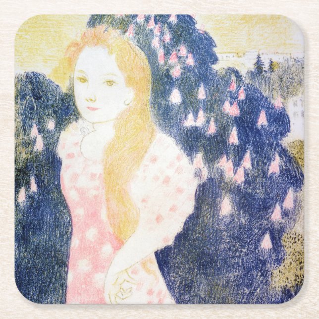 Dam i Rosa Dress, Maurice Denis Underlägg Papper Kvadrat (Framsidan)