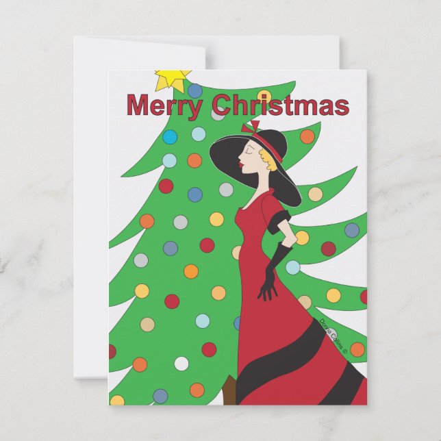 Dam i rött God jul-platta kort (Framsida)