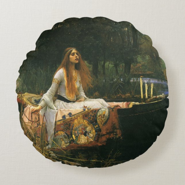 Dam i Shalott on Boat av John William Waterhouse Rund Kudde (Framsidan)
