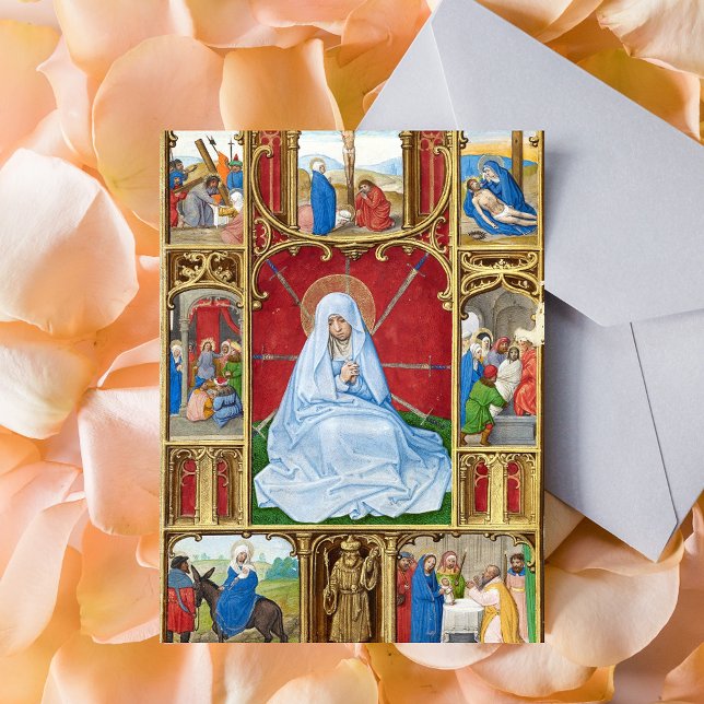 Dam i Sorrows Påsk lånade Religiösa medeltida Vykort (Our Lady of Sorrows Medieval Manuscript Catholic Christian Lent Postcard)