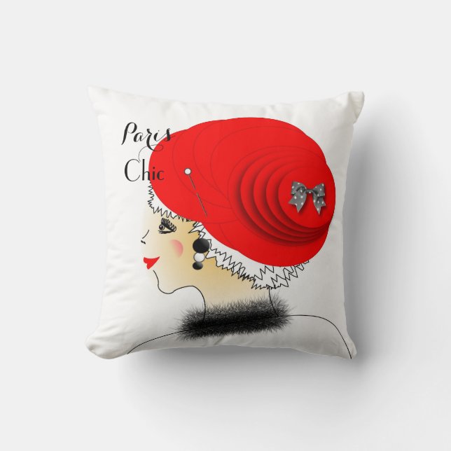 Dam i stor illustration för hattParis mode Kudde (Framsida)