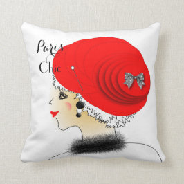 Dam i stor illustration för hattParis mode Kudde