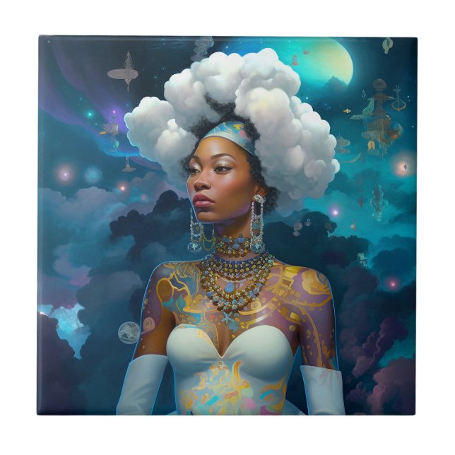 Dam i Surreal World Cosmic American Art Kakelplatta (Framsidan)