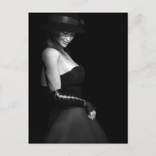 Dam i svart vykort (Framsida)
