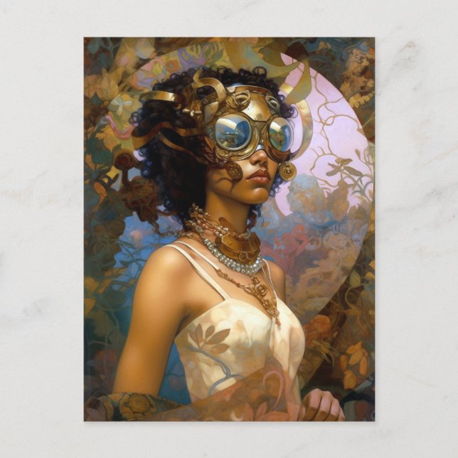 Dam i svarta fantasyscience fiction-glasögon vykort (Framsida)