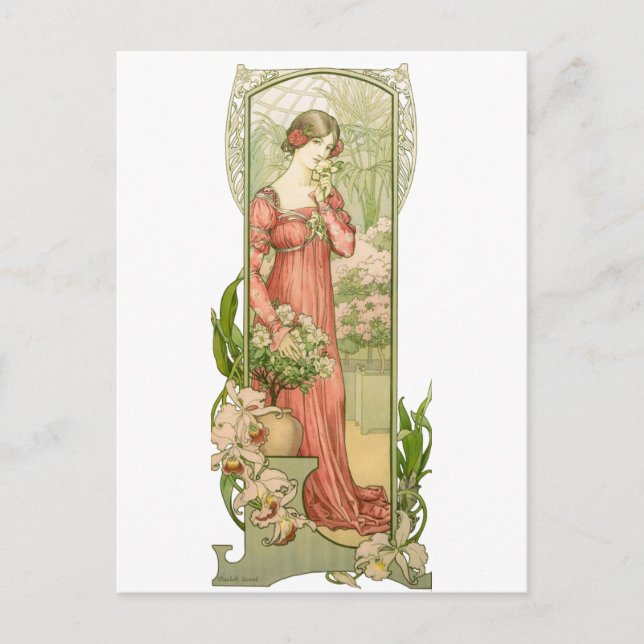 Dam i växthus vykort (Framsida)
