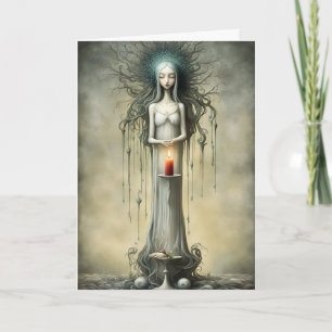 Dam i vitt med Red Candle Gothic Birthday Kort