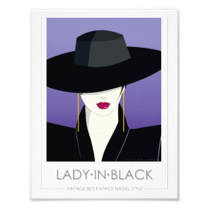 Dam in Black - i stil på 80's Patrick Nagel Fototryck