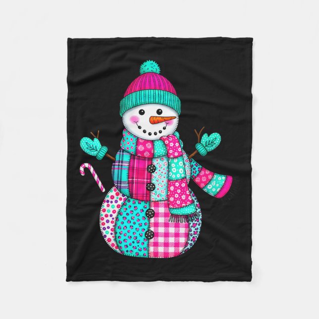 Dam Jul Patchwork Snömannen Preppy Retro Me Fleecefilt (Framsidan)
