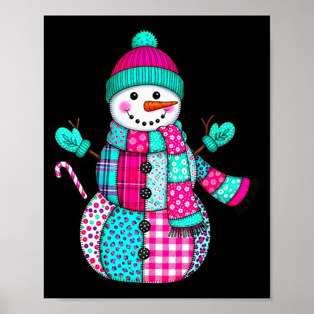 Dam Jul Patchwork Snömannen Preppy Retro Me Poster (Framsidan)