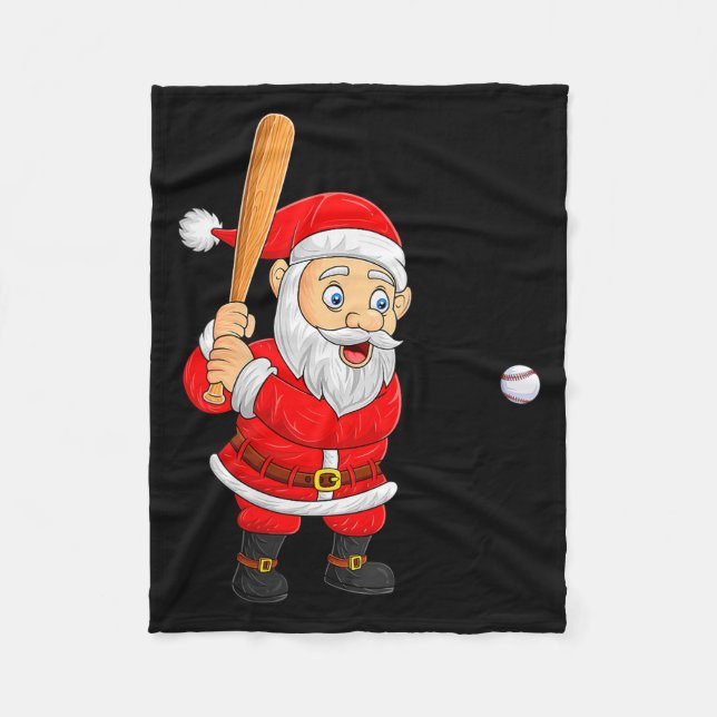 Dam Jul Santa Spelar Baseboll Jul Roligt Fleecefilt (Framsidan)