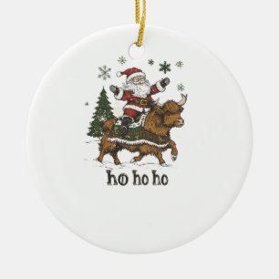 Dam Julgranbelysning Santa Ridande Highland Ko Julgransprydnad Keramik
