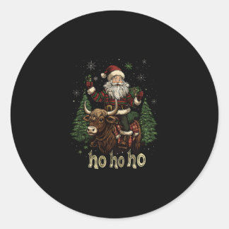 Dam Julgranbelysning Santa Ridande Highland Ko Runt Klistermärke