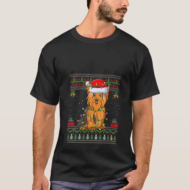 Dam Jultröja Santa Yorkshire Terrier  T Shirt (Framsida)