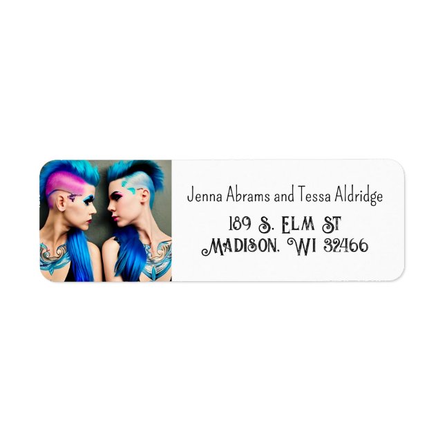 Dam Kärlek | LGBTQ+ Par AI Art Returadress Etikett (Framsidan)