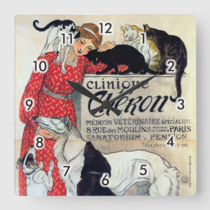 Dam, katter & hundar, Alexandre Steinlen Fyrkantig Klocka