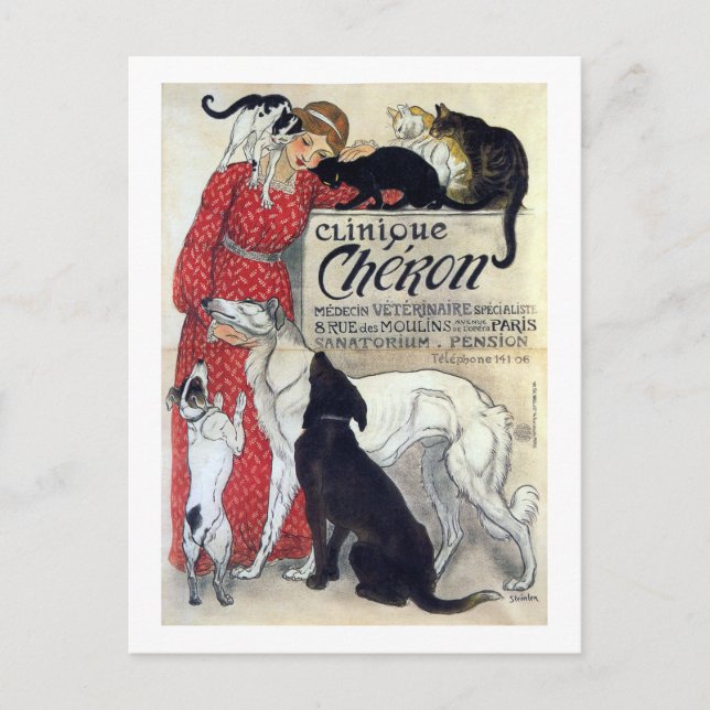 Dam, Katter och Hundar, Alexandre Steinlen Vykort (Framsida)