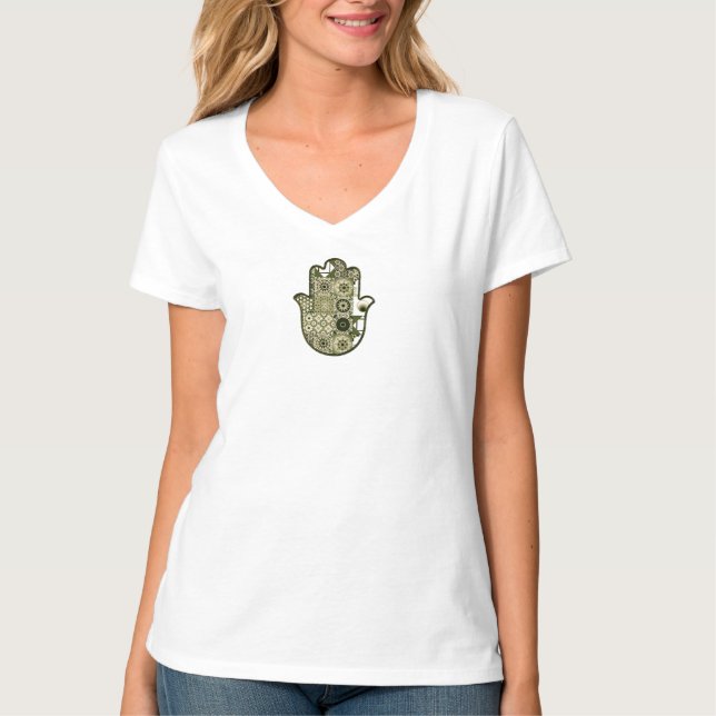Dam Khamsa Hand Revisited V-ringad t-shirt 2 (Framsida)