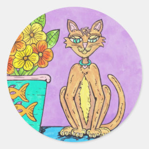 Dam Kitten och Flowers-dekal Runt Klistermärke