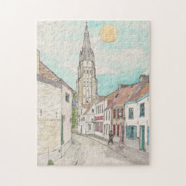 Dam kyrka, Brygge Belgium Cityscape Pussel