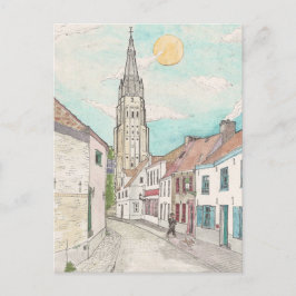 Dam kyrka, Brygge Belgium Cityscape Vykort