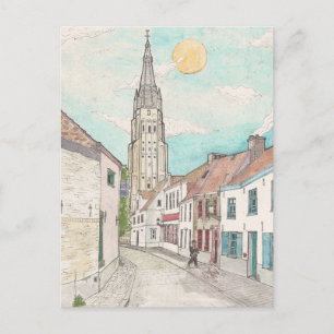 Dam kyrka, Brygge Belgium Cityscape Vykort