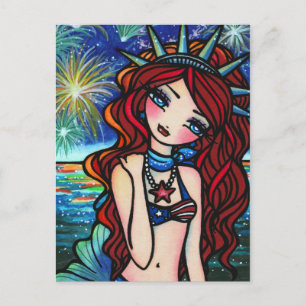 Dam Liberty 4 juli Sjöjungfru Art Postcard Vykort