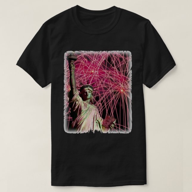 Dam Liberty Fireworks Background Firande juli T Shirt (Design framsida)