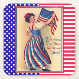 Dam Liberty Fjärde juli Patriotic Flagga Underlägg Papper Kvadrat