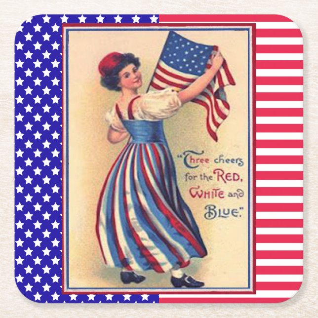 Dam Liberty Fjärde juli Patriotic Flagga Underlägg Papper Kvadrat (Framsidan)