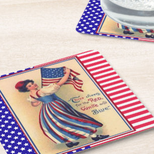 Dam Liberty Fjärde juli Patriotic Flagga Underlägg Papper Kvadrat