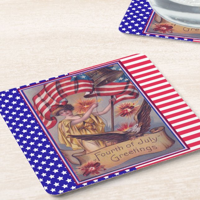 Dam Liberty Fjärde juli Patriotic Flagga Underlägg Papper Kvadrat (Skapare uppladdad)