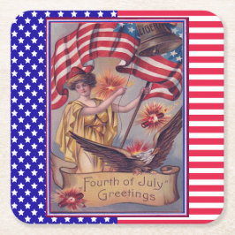 Dam Liberty Fjärde juli Patriotic Flagga Underlägg Papper Kvadrat