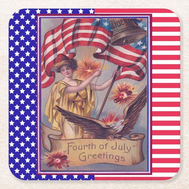 Dam Liberty Fjärde juli Patriotic Flagga Underlägg Papper Kvadrat (Framsidan)