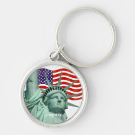 Dam Liberty och American Flagga Rund Silverfärgad Nyckelring
