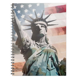Dam Liberty och Amerikanska Flagga Anteckningsbok