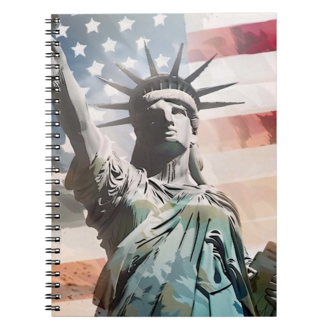 Dam Liberty och Amerikanska Flagga Anteckningsbok (Framsidan)